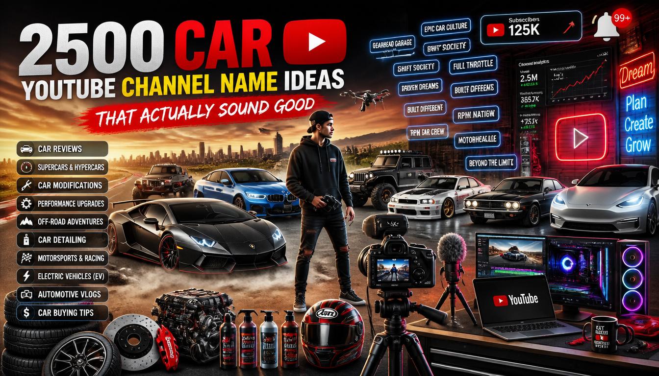 2500 Car YouTube Channel Name Ideas for Creators
